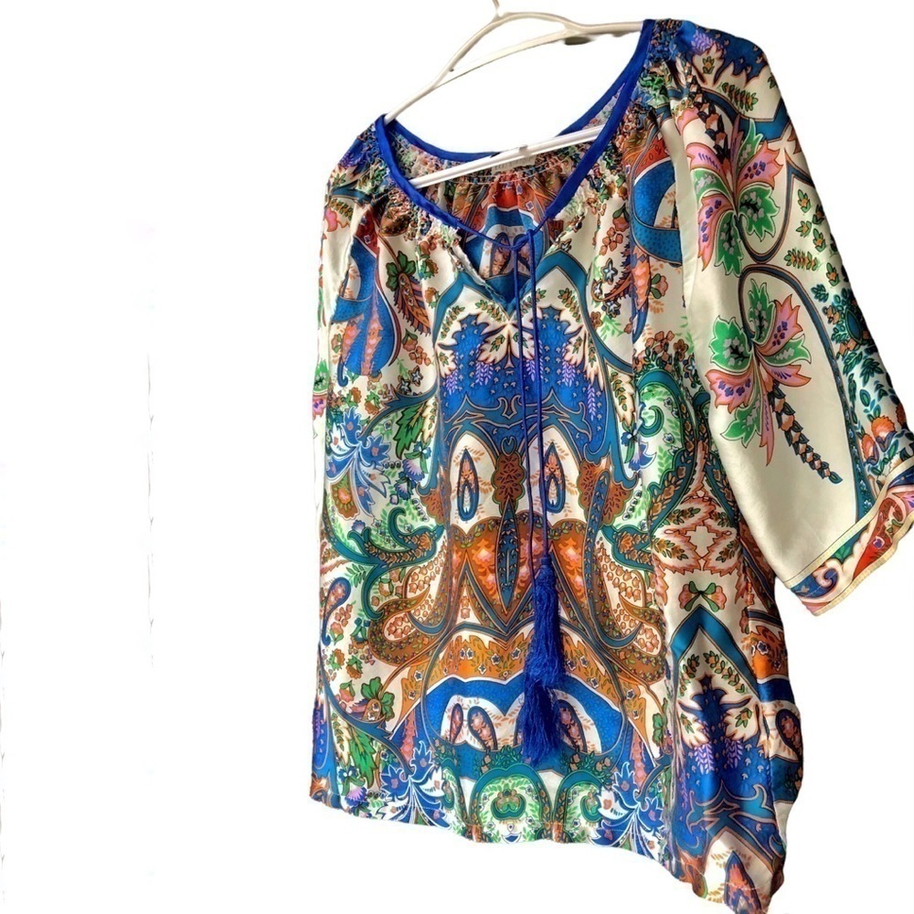 ANTHROPOLOGIE Kas New York silk Top Size XXS Ivory Floral 3/4 sleeve blouse - Picture 3 of 8